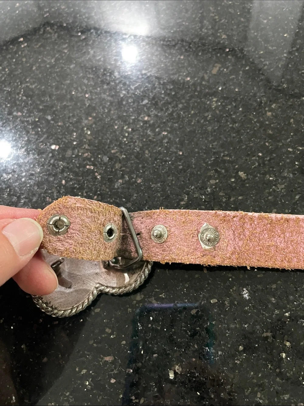 Vintage Wrangler Girls Pink Leather Western Belt Silver-Tone Heart Buckle